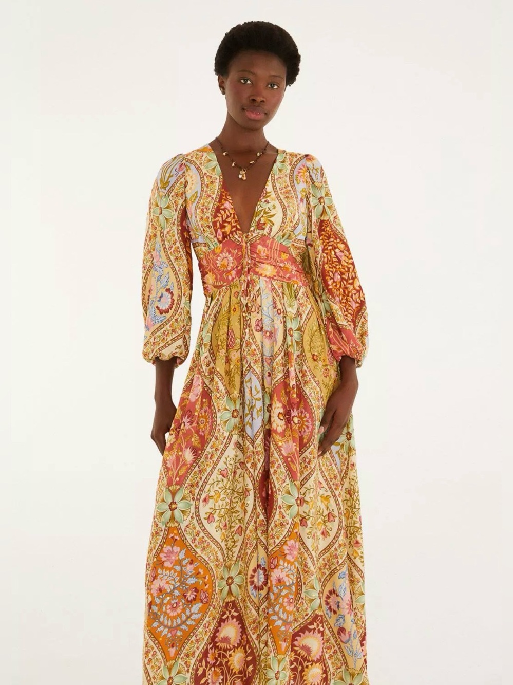 FARM Rio Whimsical Paisley Floral V-Neck Maxi Dress - Picture 2 of 5